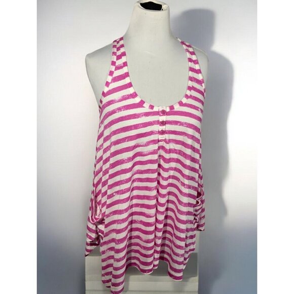 Splendid Womens Striped Racerback Tank Top Scoop Neckline Pink White NEW Medium - Picture 2 of 9